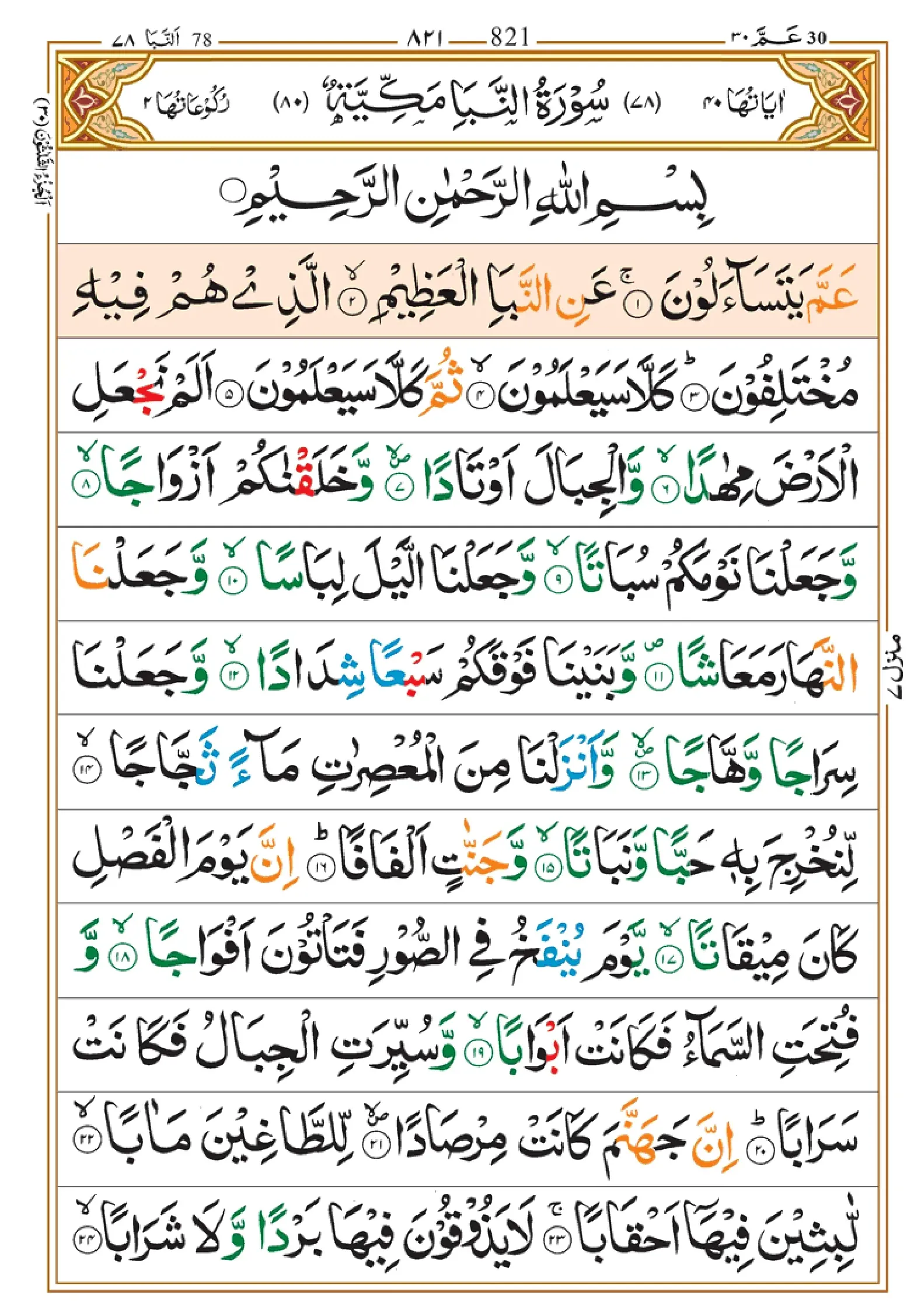 Color Coded Quran Para 30